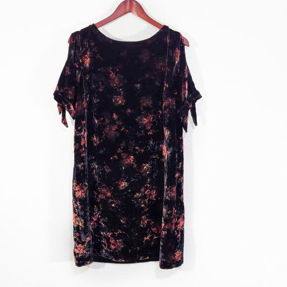 LOFT Women’s Dress Black Burnout Velvet Tie Sleeve Dark Romantic Floral Large - Picture 1 of 8